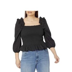 Elegant Black Ruffle Smocked Blouse